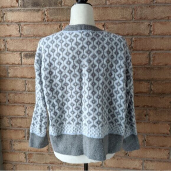 Paraphrase fuzzy button down geometric print cardigan sweater - Picture 5 of 7